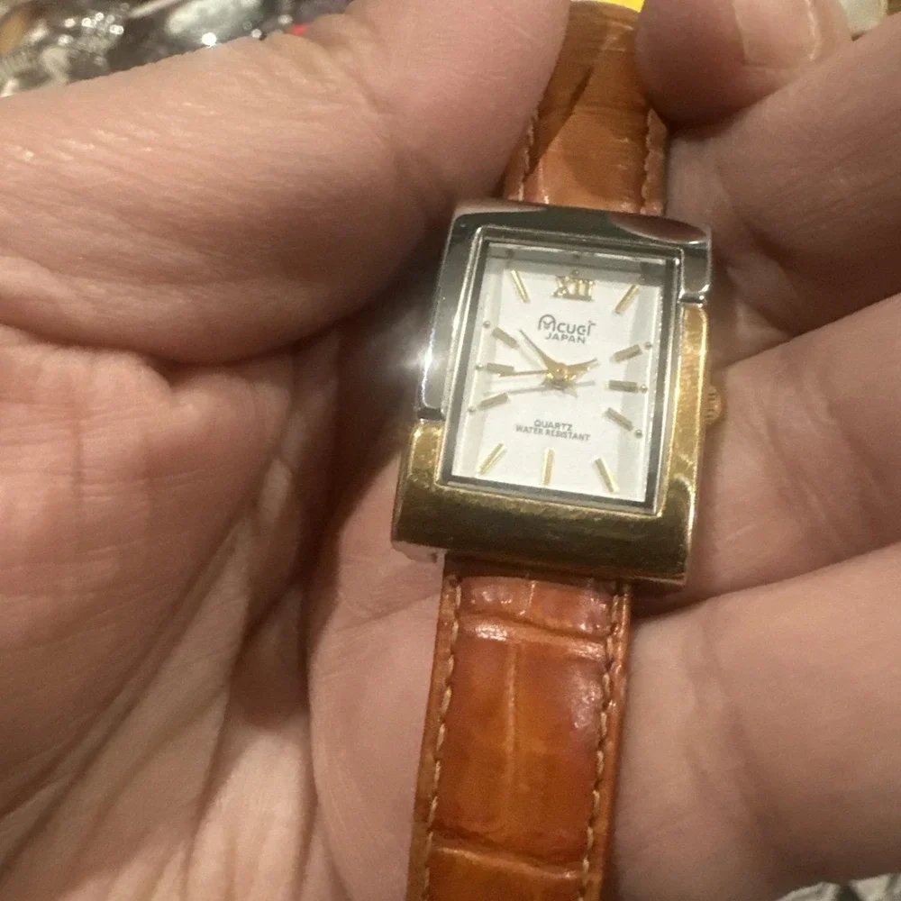 Working VTG ACUET Two Tone Face Ladies Watch Brown Band New Battery‎ 21mm Fit 7